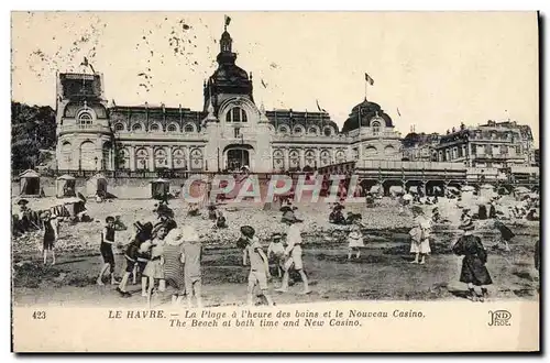 Cartes postales Le Havre La Plage a l&#39heure des bains et le nouveau casino Enfants