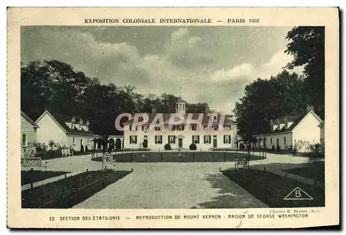 Cartes postales Paris Exposition coloniale Internationale 1931 Section des Etats Unis Maison de George Washingto