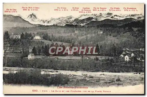 Cartes postales Pau Le Gave et les Pyrenees vus de la place Royale