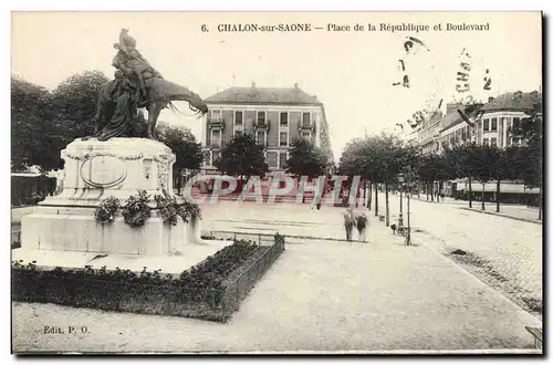 Cartes postales Chalon Sur Saone Place De La Republique Et Boulevard Cheval Militaria