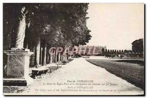 Cartes postales Versailles Le Haut du tapis vert et la perspective du chateau sur les jardins