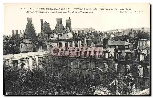 Cartes postales Reims La Grande Guerre Ruines de l'archeveche Militaria