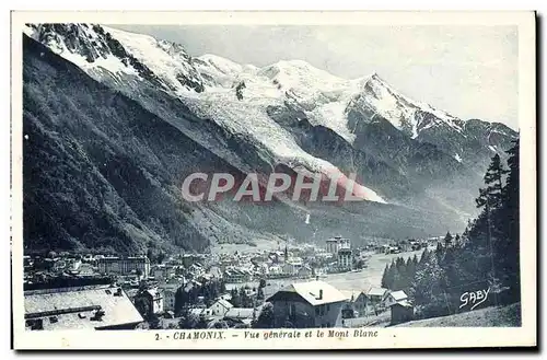 Cartes postales Chamonix Vue Generale et le Mont Blanc