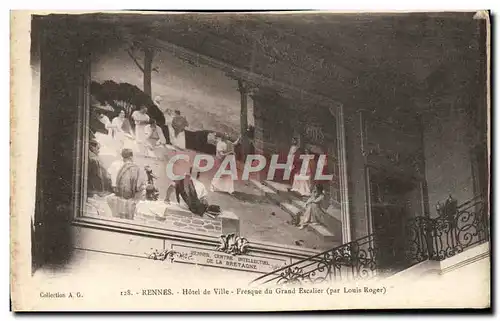 Cartes postales Rennes Hotel de ville Fresque du grand escalier Louis Roger