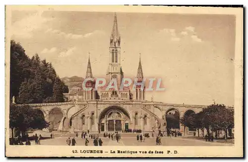 Cartes postales Lourdes La Basilique vue de face