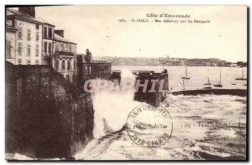 Ansichtskarte AK Saint Malo Mer deferlant sur les Remparts