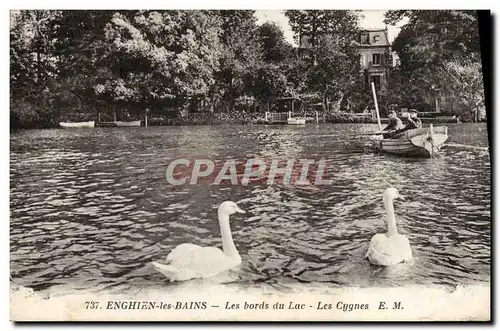 Ansichtskarte AK Enghien Les Bains Les Bords Du Lac Les Cygnes Bateau Barque