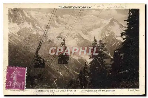 Cartes postales Chamonix Mont Blanc Teleferique de plau Praz Brevent Le croisement du 1er troncon