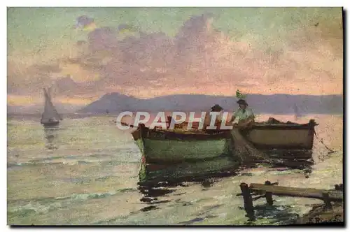 Cartes postales Fantaisie Barque de peche