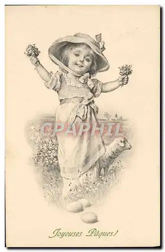 Cartes postales Fantaisie Enfant Joyeuses Paques Agneau Mouton