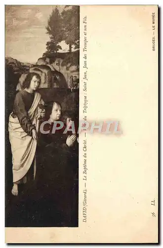 Cartes postales David Le Bapteme du Christ Volet du triptyque Saint Jean des TRompes et son fils Musee de Bruges