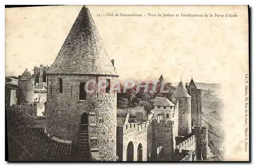 Ansichtskarte AK Cite de Carcassonne Tour de Justice et Fortifications de la Porte d&#39Aude