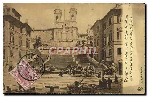 Cartes postales Roma La Chiesa della Trinita de monn con la Scalinata che mette al Monte Pincio