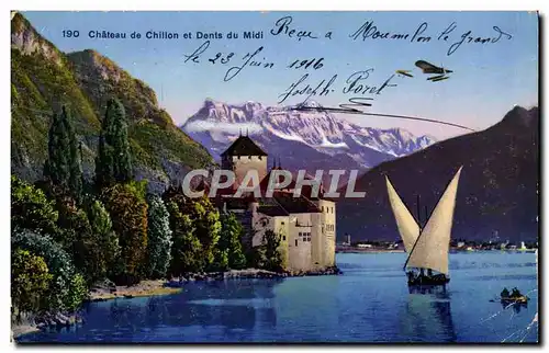 Cartes postales Chateau de Chillon et Dents du Midi Bateau