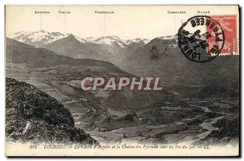 Cartes postales Lourdes La vallee d&#39Argeles et la chaine des Pyrenees vues du Pic de Jer