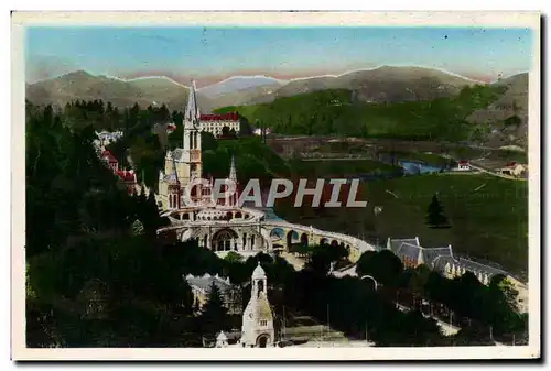 Cartes postales Lourdes La Basilique et le monument interallie vus du chateau fort