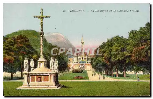 Ansichtskarte AK Lourdes La Basilique et le Calvaire Breton