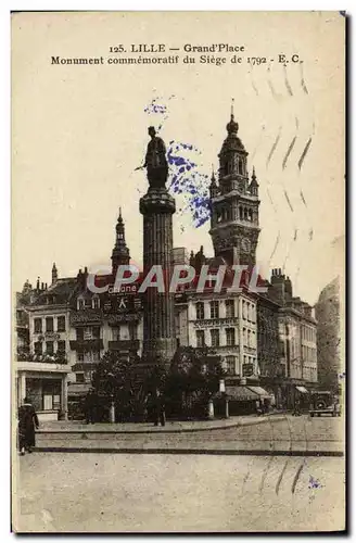 Ansichtskarte AK Lille Grand Place Monument Commemoratif du siege de 1792