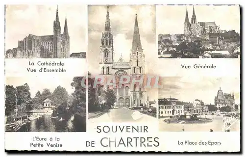 Moderne Karte Souvenir De Chartres La cathedrale Vue generale L&#39Eure a la petite Venise La place des Epars