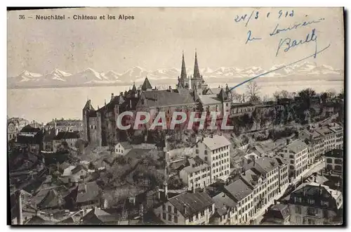 Cartes postales Neuchatel Chateau Et Les Alpes