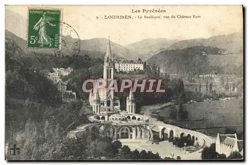 Cartes postales Lourdes La Basilique Vue Du Chateau Fort