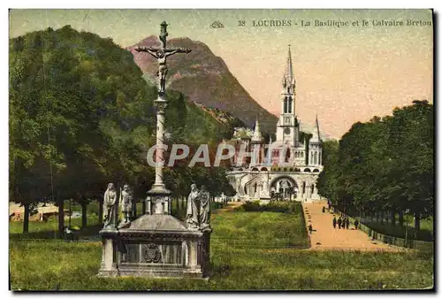 Ansichtskarte AK Lourdes La Basilique Et Le Calvaire Breton