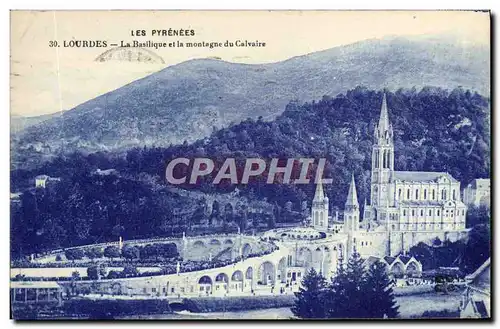 Cartes postales Lourdes La Basilique Et la montagne du calvaire