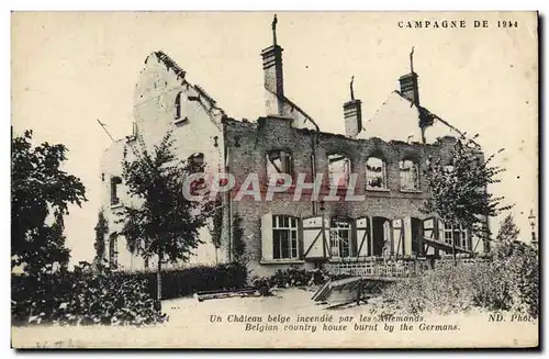 Ansichtskarte AK Campagne de 1914 Un chateau belge incendie par les allemands Militaria