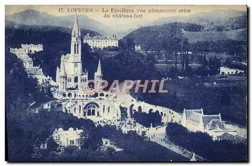 Cartes postales Lourdes La Basilique vue plongeante prise du chateau fort