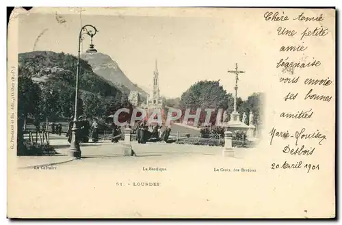 Ansichtskarte AK Lourdes Le calvaire La basilique La croix des Bretons