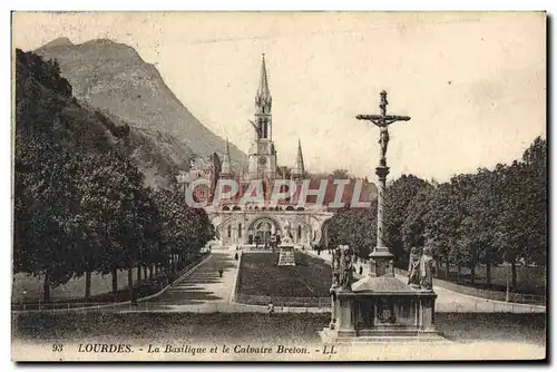 Cartes postales Lourdes La Basilique et le Calvaire Breton