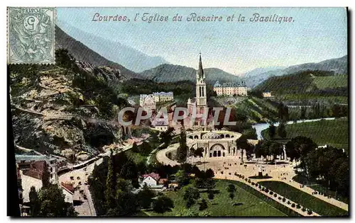 Ansichtskarte AK Lourdes l&#39Eglise du Rosaire et la Basilique