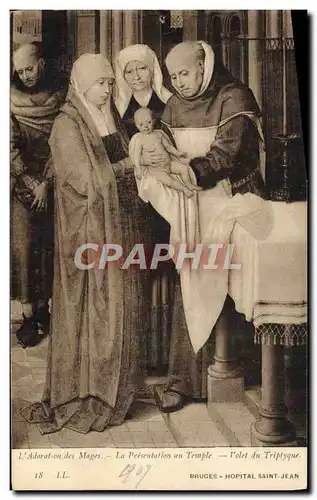 Cartes postales L&#39adoration des mages La presentation au temple Volet du tryptique Bruges Hopital Saint Jean