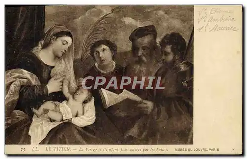 Cartes postales Musee Du Louvre Paris Le Titien La Vierge et l&#39enfant Jesus adores par les Saints