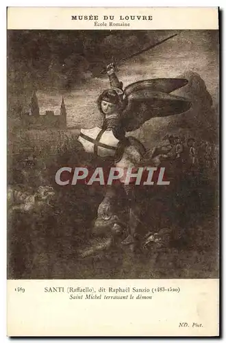 Cartes postales Musee Du Louvre Ecole Romaine Santi Raphael Sanzio Saint Michel terrassant le demon