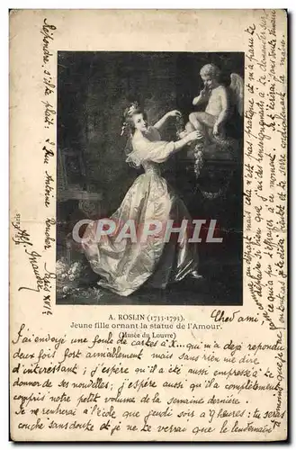 Cartes postales A Roslin Jeune Fille Ornant la Statue de L&#39Amour Musee du Louvre Paris