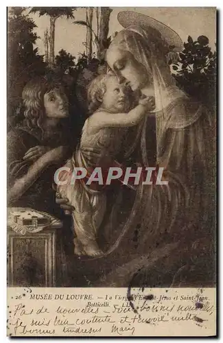 Cartes postales Musee du Louvre La Vierge et l&#39enfant Jesus et Saint Jean Botticelli