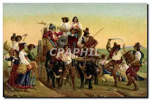 Cartes postales L&#39arrivee des moissonneurs dans les marais Poantis Leopold Robert Louvre