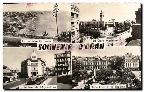Cartes postales moderne Souvenir d&#39Oran La corniche oranaise La gare maritime La maison de l&#39agriculture Place Foc