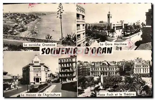 Moderne Karte Souvenir d&#39Oran La corniche oranaise La gare maritime La maison de l&#39agriculture Place Foc