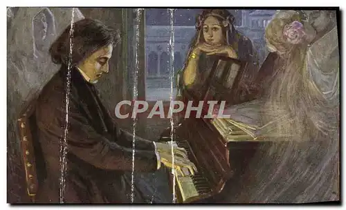Cartes postales Balestrieri Chopin composant Les preludes Piano