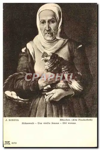 Cartes postales J Ribera Munchen Hokerweib Une vieille femme