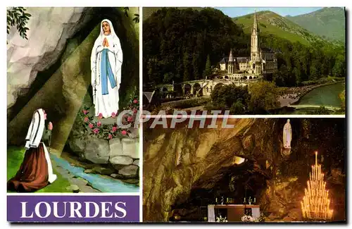 Cartes postales moderne Lourdes L&#39apparition la basilique La grotte