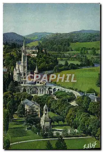 Cartes postales Lourdes La basilique et le monument interallie vus du chateau fort