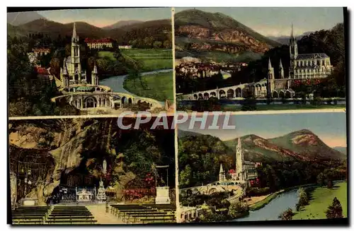 Cartes postales moderne Lourdes La basilique et les montagnes la grotte miraculeuse Le Gave