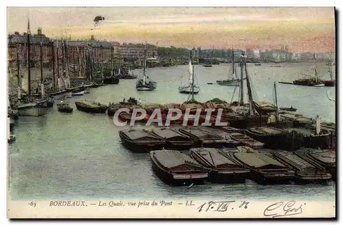 Cartes postales Bordeaux Les Quais Vue Prise du Pont Bateaux Peniche