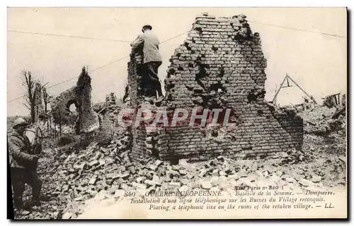 Ansichtskarte AK Guerre Europeenne Bataille de la Somme Dompierre Installation d&#39une ligne telephonique sur le