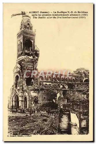 Cartes postales Albert La Basilique N D de Brebieres apres les premiers bombardements allemands Militaria