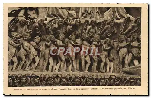 Cartes postales Amiens Cathedrale Tympan du grand portal Scenes du Jugement Dernier Les damnes pousses dans l
