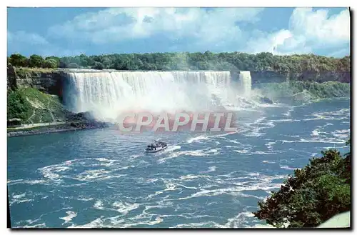 Cartes postales moderne The American Falls as Viewed from the Canadian Side showing the Maid of the Mist on and of its f